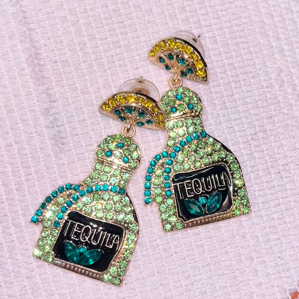 Green Tequila Bottle Earrings
